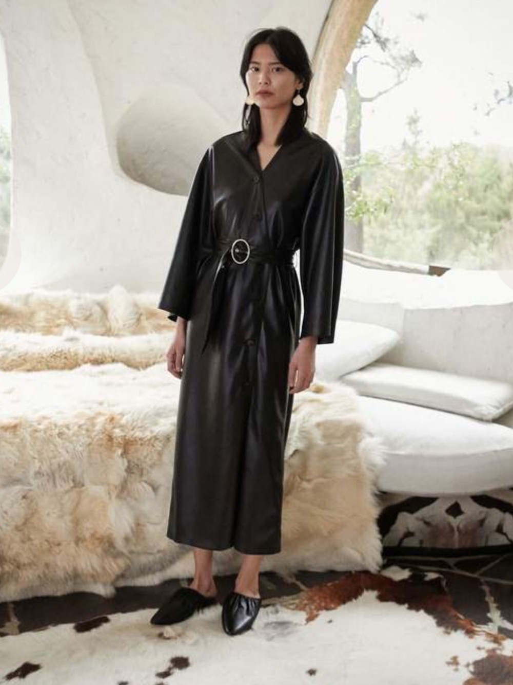 NWT Nanushka Iben Vegan Leather Long Kimono Dress Black Size Medium
